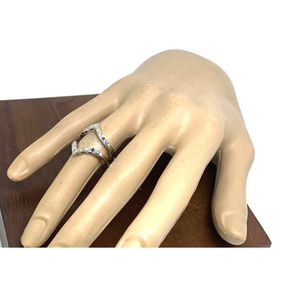 Engagement Ring Guard 14k White Gold Diamond Blue Gemstone Wedding Band Size 5.5 - Picture 15 of 15
